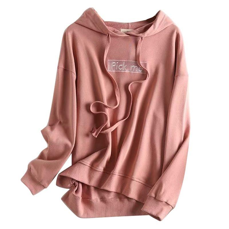 

Women's Hoodies & Sweatshirts Harajuku Hooded Loose Pullover Blouse High Quality Cotton Kawaii Clothes For Girls Embroidery Women Sweetshirt, Pink