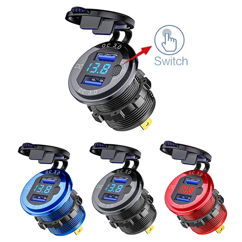 

Aluminium Dual USB 12V/24V Power Outlet With Voltmeter Switch Waterproof Quick Charger Socket Adapter for Car Motorcycle Truck