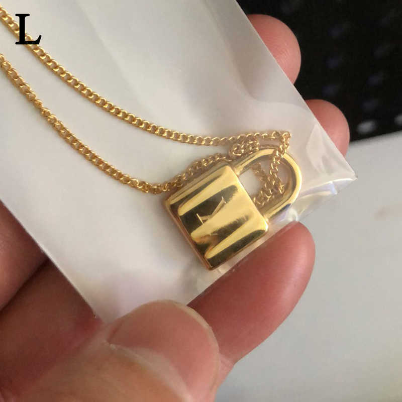 L- Gold Lock Necklace Woman Stainless Steel 45cm Pendant Jewelry on the Neck Valentine Day Christmas Gifts for Girlfriend Wholesale-image-747607663