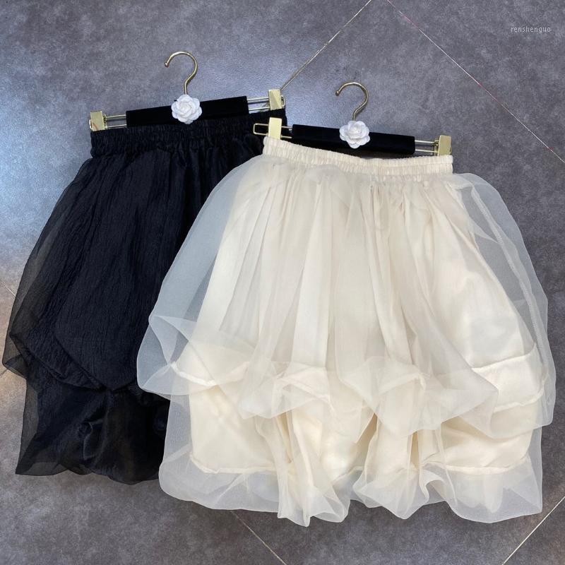 

Skirts ZCSMLL Elastic Waist Three-dimensional Woman Fluffy Yarn Overlapping Sense Half Black Skirt Tide 2022 Spring Summer