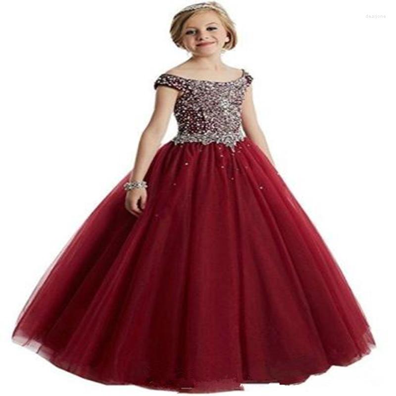 Robes de fille Luxueuse fille de fleur pour les mariages Tulle Princesse Robe avec cristal Sainte Première Communion GirlsGirl's