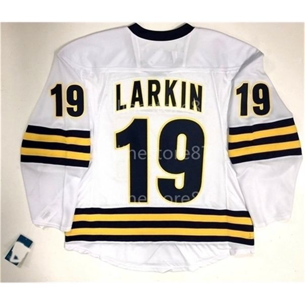 

C26 Nik1 40vintage SDYLAN LARKIN NEW MICHIGAN WOLVERINES WHITE BLUE HOCKEY JERSEY 100% embroidery custom or of any name or number, As pic