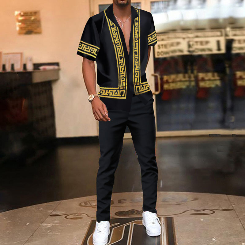 Été Casual Chemise et pantalon Pantalon TrackSuit Imprimerie géométrique Suivi de la créatrice Deux pièces Tenue de la pièce Ensembles Long Pant