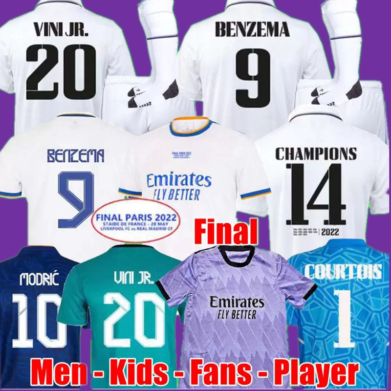 2023 Benzema Finals Jerseys de football 21 22 23 Kirt de football Real Madrids Camavinga Alaba Modric Valverde Fourth Camiseta Men Kids 2021 2022