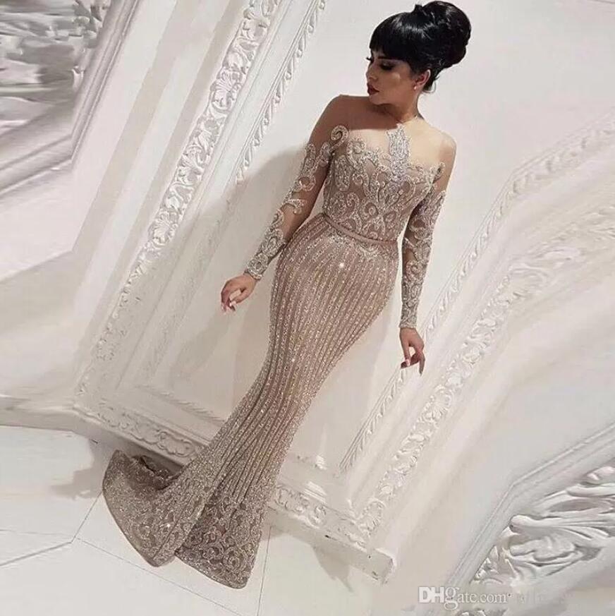 

Women Evening Gowns Formal Elegant Long Sleeve Mermaid Arabic Dubai Prom Dress Party Dresses abendkleider BES121, Orange