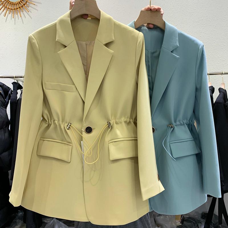 

Women' Suits & Blazers Apricot Minimalist Blazer Women Single Button Long Sleeve Shirring Elegant Female Fashion Autumn Clothing TideWomen, Black