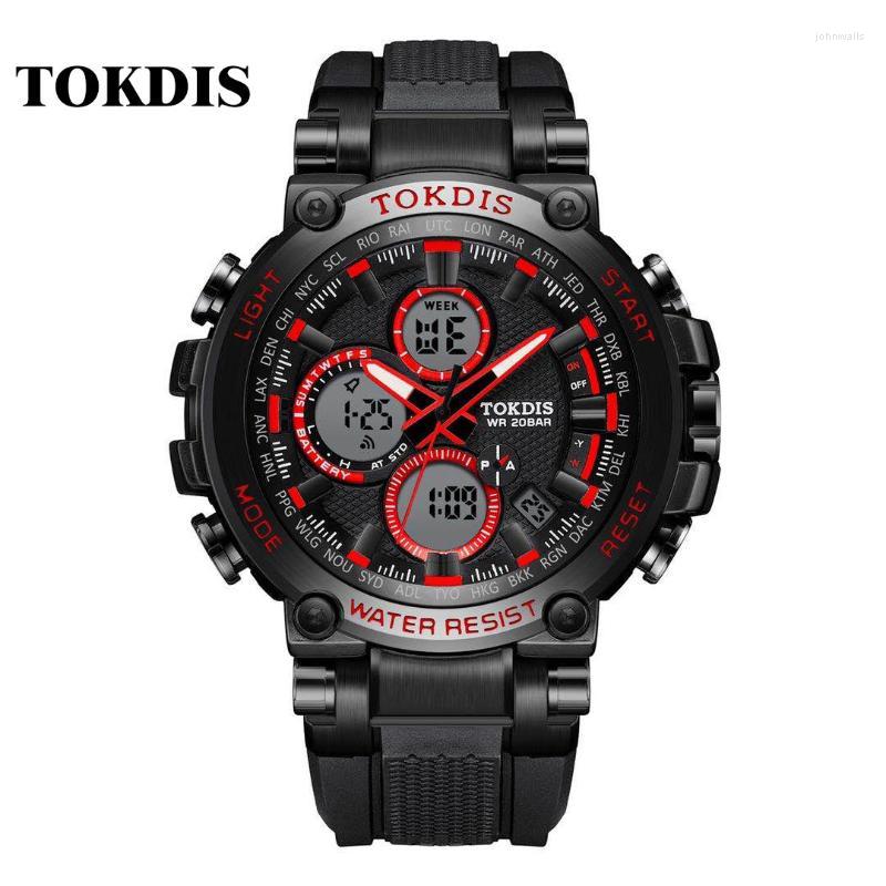 

Wristwatches Tokdis Multifunctional Outdoor Waterproof Electronic Watch Sports Calendar Countdown Custom Wholesale ManufacturerWristwatches, Red