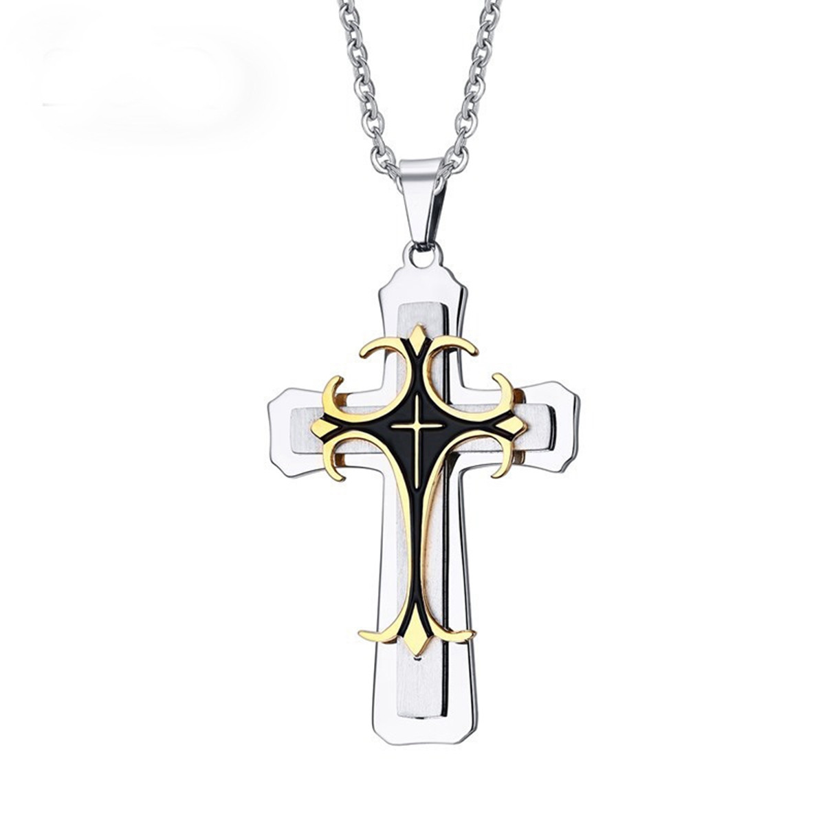 

12Pcs Fashion Multi-LayerJesus Cross Necklace Pendant For Men Punk Gothic Jewlery Gift