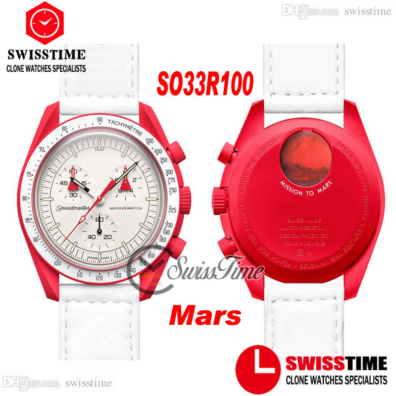 

Bioceramic Moonswatch Swiss Quqrtz Chronograph Mens Watch SO33R100 Mission To Mars 42mm Real Fiery Red Ceramic White Dial Nylon With Box Super Edition Swisstime G7, #3-mission