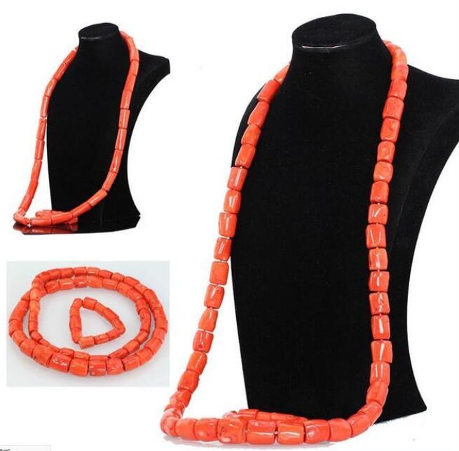 

Chains 45 " Long Big Coral Beads African Nigerian Necklace With Bangle