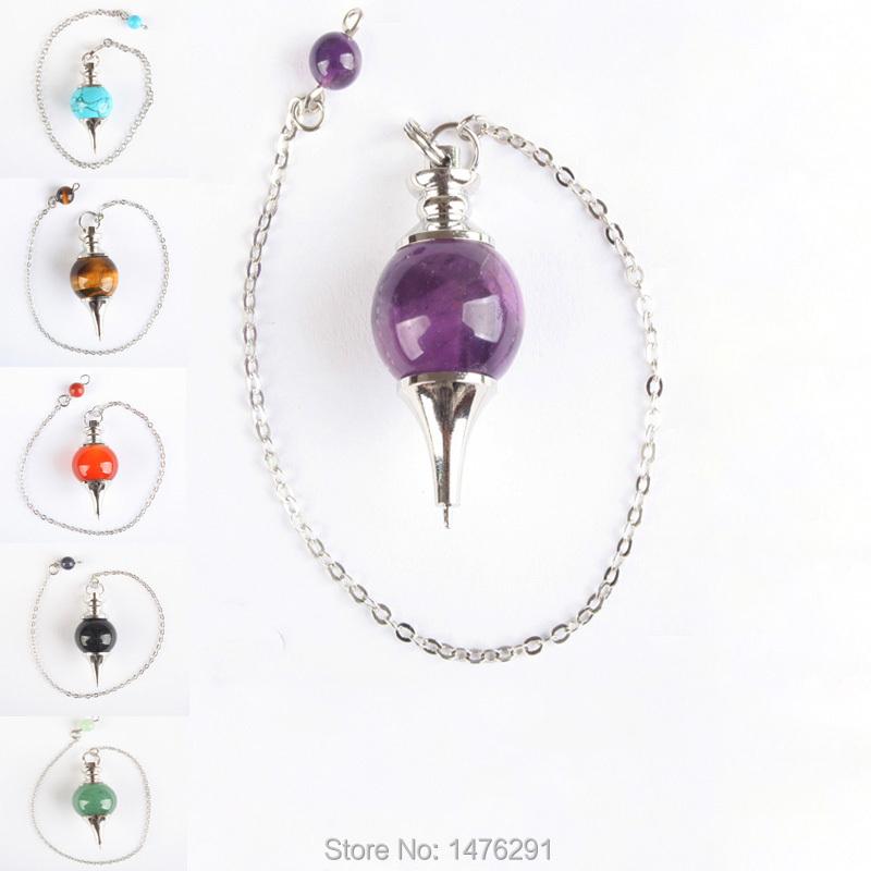 

Pendant Necklaces Mix-Stone Opal Lapis Quartz Onyx Ball Chain Dowsing Healing Chakra Pendulum With 1PCSPendant