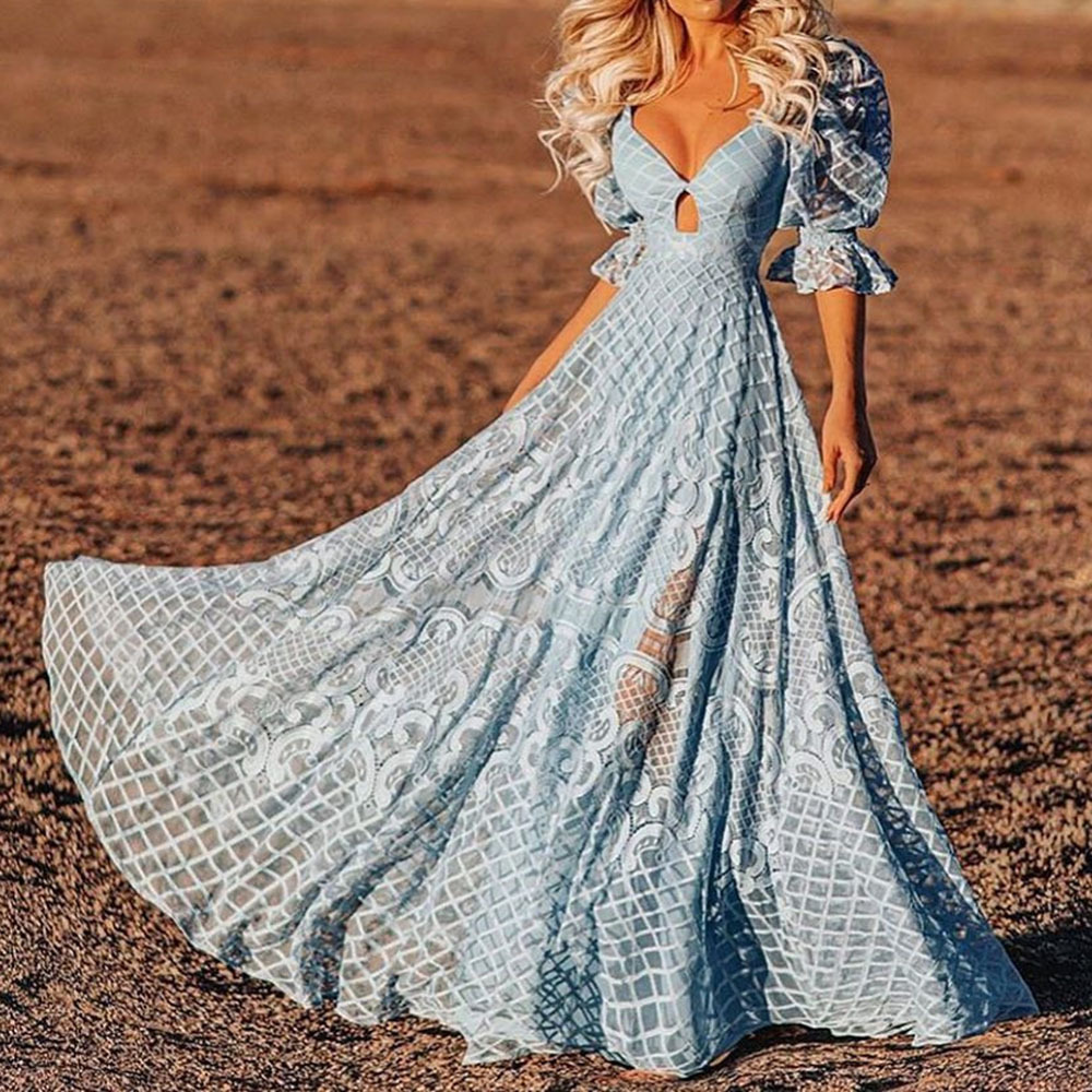 20223 long lace Evening Dresses Sparkly Sequin sky blue vestidos Prom Dress Lace Up Back Sweep Train Red Carpet Party Gown-image-776292910