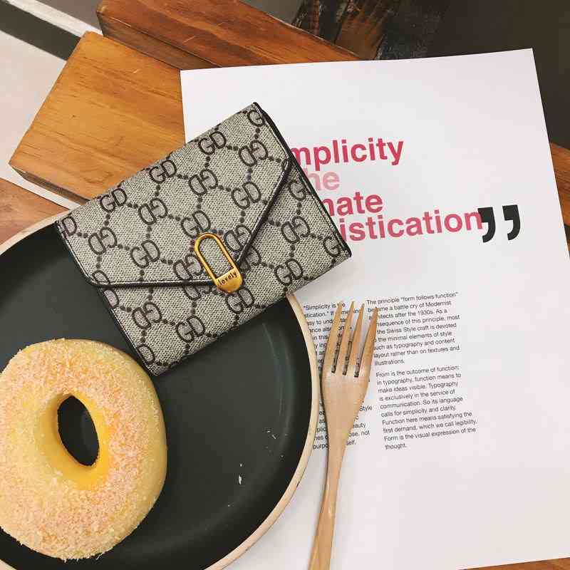 

new simple women's wallet women's short 30% small wallet women's pocket card foreskin clip Purses_U04R, Gd pattern light grey