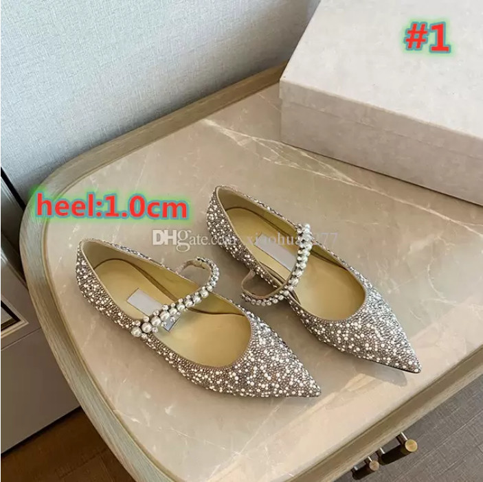 

Free delivery high-quality high-heeled formal shoes leather pointed pearl diamond flat sandals wedding party shoes size 35-41 with box, #5