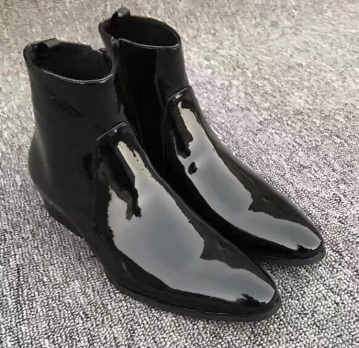 Bottes de cuir breveté noir Men de mode Haut Hiver Winter Western Boot arrière Hôppe Hente Hoskle Boost Chaussures