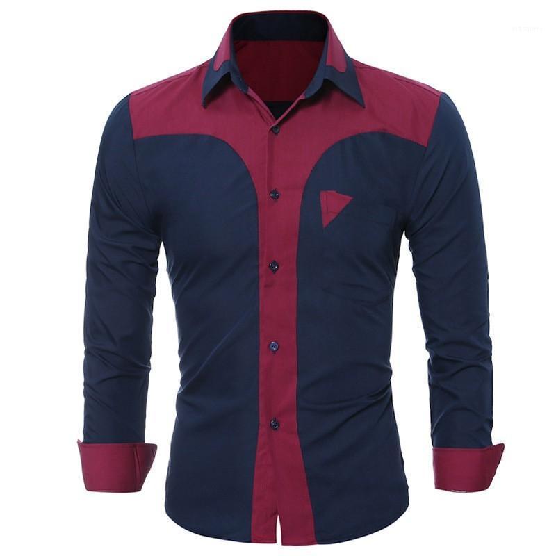 

Men's Casual Shirts Zollrfea Autunmn/Spring Features Patchwork Men Shirt Arrival Long Sleeve Slim Fit Male CA0443, Ca0443-02