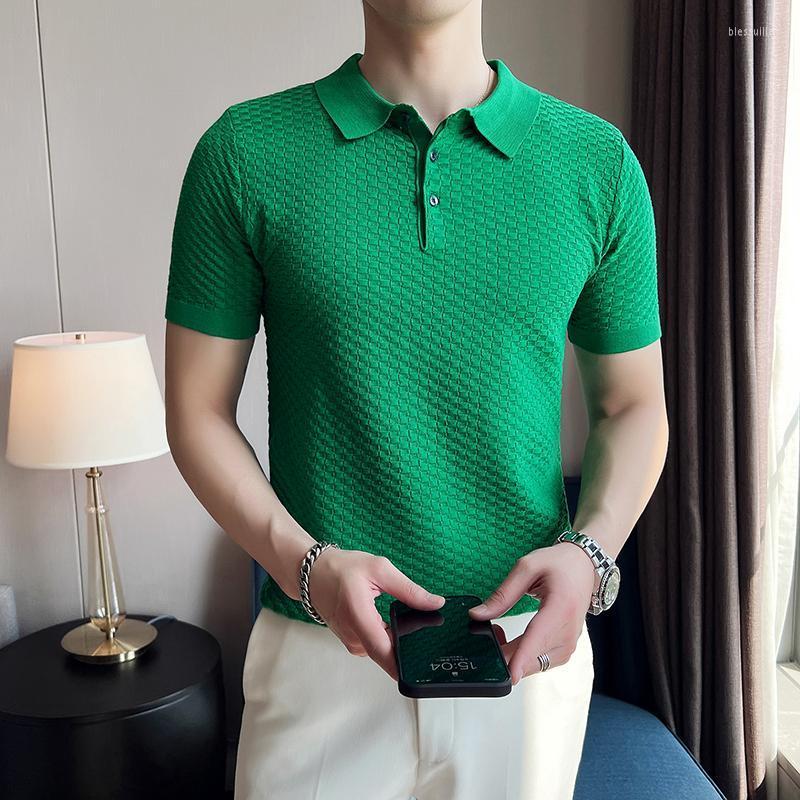 

Men's Polos Summer Green Short Sleeve Men T-shirt Slim Fit Cool Knitted Breathable Male Clothing Designer Solid Color Camisa 2022Men's Bles2, Black