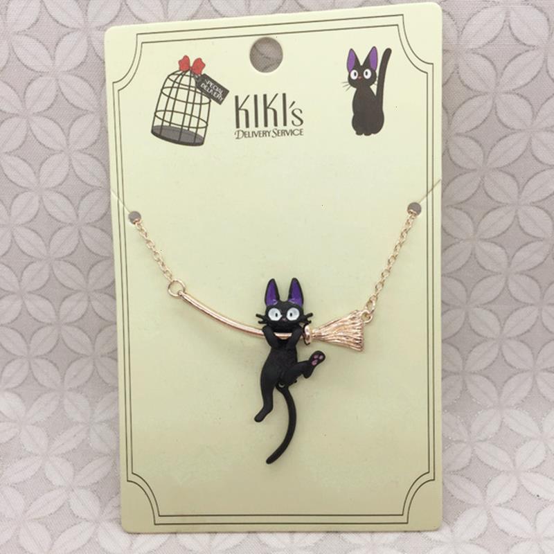 

Kikis Delivery Service Jiji Cat Broom Pendants Fashion Jewelry For Women Black Hanging Wand Necklace Witches