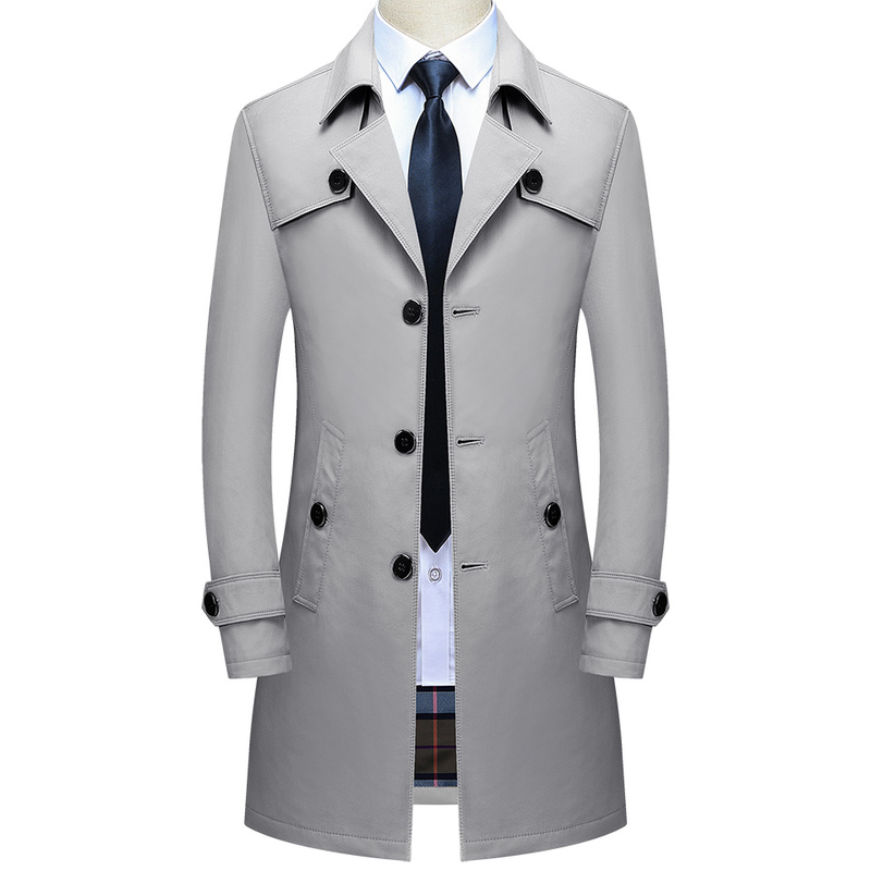 

Men's Trench Coats Thoshine Brand Spring Autumn Men Long Trench Coats Superior Quality Buttons Male Fashion Outwear Jackets Windbreaker Plus Size 220826, 8906 dark grey