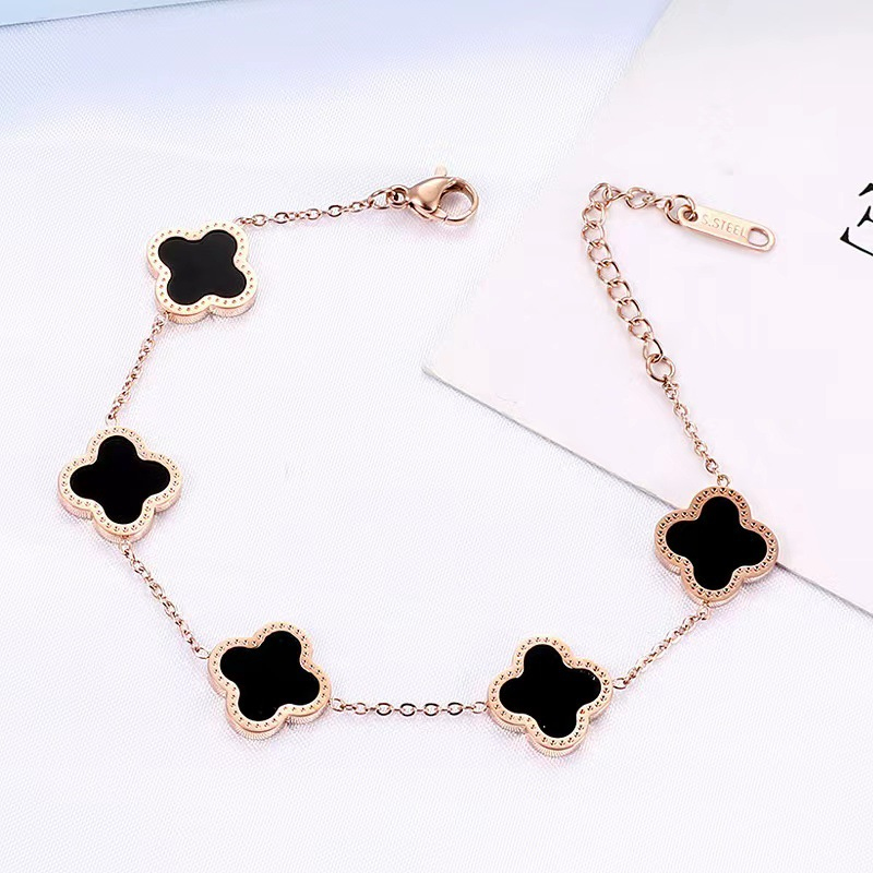 

Lucky Four Leaf Clover Flower Charm Bracelet Rose Gold Stainless Steel Engagement Jewelry for Women Gift