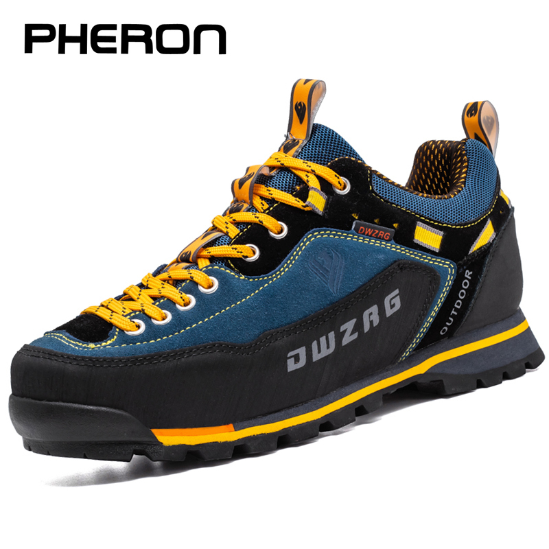 

Waterproof Hiking Shoes Mountain Climbing Outdoor Boots Trekking Sport Sneakers Men Hunting zapatillas 220812, Blue-yellow