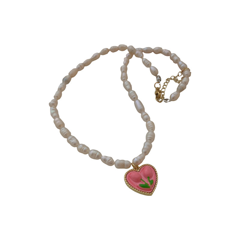 

Flower Love Freshwater Pearl Necklace Girl Heart Sweet Clavicle Chain Fashion Personality Versatile Temperament Necklace