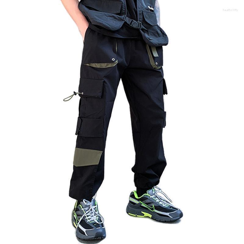 

Men's Pants Street Fashion Concise Style Multi-Pockets Men's Ankle-Tied Casual Hip Hop Track Cargo TrousersMen's Heat22, Black