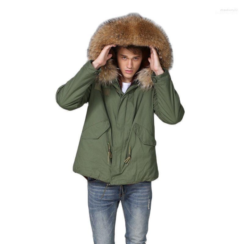 

Military Style Short Coat Men Coffee Color Faux Fur Lined Parka Plus Size Jacket High Street Men's Down & Parkas Stra22, Army green