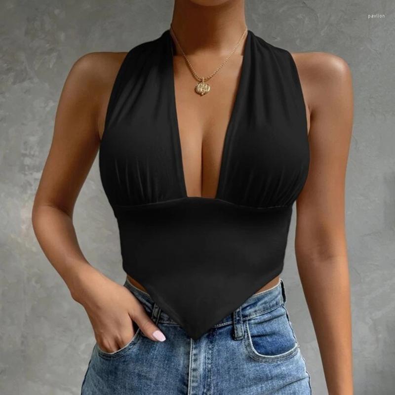 

Women' Tanks & Camis Solid Color Crop Top Women Tie Backless Bow Bandage Asymmetrical Hem Halter Tunic Sexy Korean Fashion Harajuku P5Women, Wh