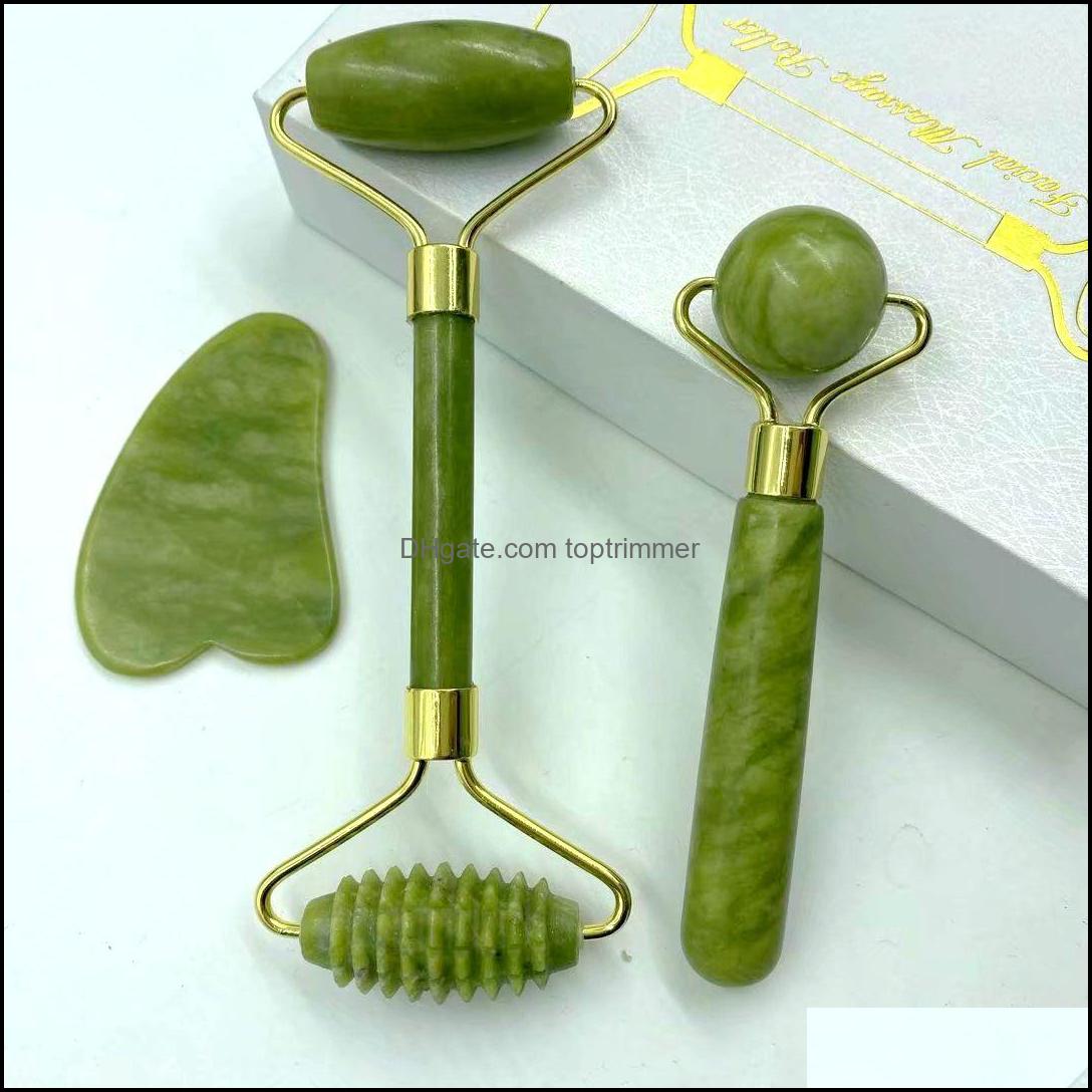 

Natural Jade Mas Roller Guasha Board Set Spa Scraper Stone Facial Anti-Wrinkle Treatment Body Masr Tools Without Box Drop Delivery 2021 Ston