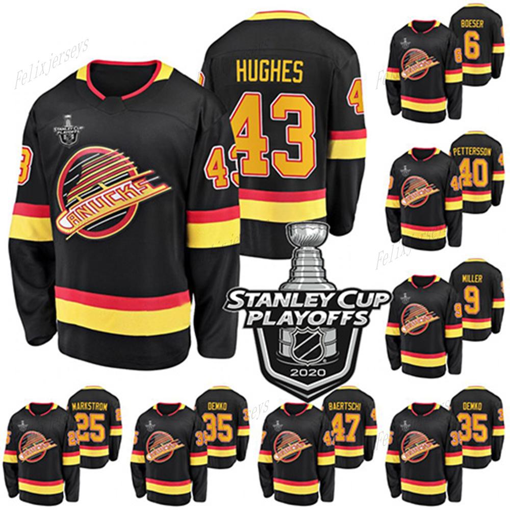 

43 Quinn Hughes Vancouver Canucks 2020 Stanley Cup Playoffs Thatcher Demko Brock Boeser J. T. Miller Sven Baertschi Hockey Jerseys