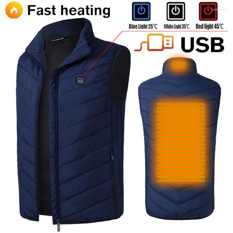 

Men's Vests Usb Electric Heating Vest Heated Jacket Unisex Outdoor Travel Warm Man Woman Stand-up Collar Sleeveless Kare22, Red