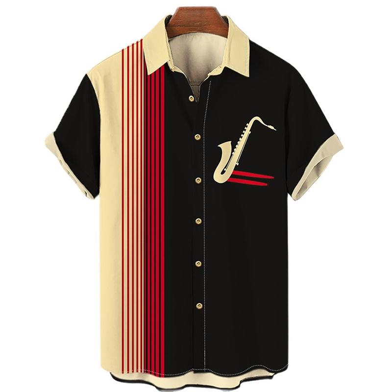 

Men's Casual Shirts Men's Button Down Summer Hawaiian Saxophone 3D Print Loose Short Sleeve Classic Beach Aloha Party EU Size S-6XLMen's, Zl-4140