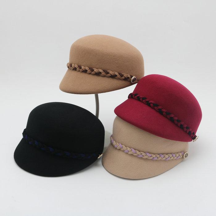 

Berets 202212-chenxin Autumn Winter Color Weave Webbing Wool Felt Leisure Sboy Lady Octagonal Hat Women Visors CapBerets, Black