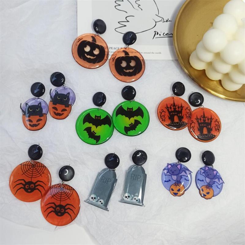 

Dangle & Chandelier Acrylic Halloween Earrings For Women Ghost Castle Cemetery Spider Bat Pumpkin Multicolor Fashion Jewelry Cute DesignDang