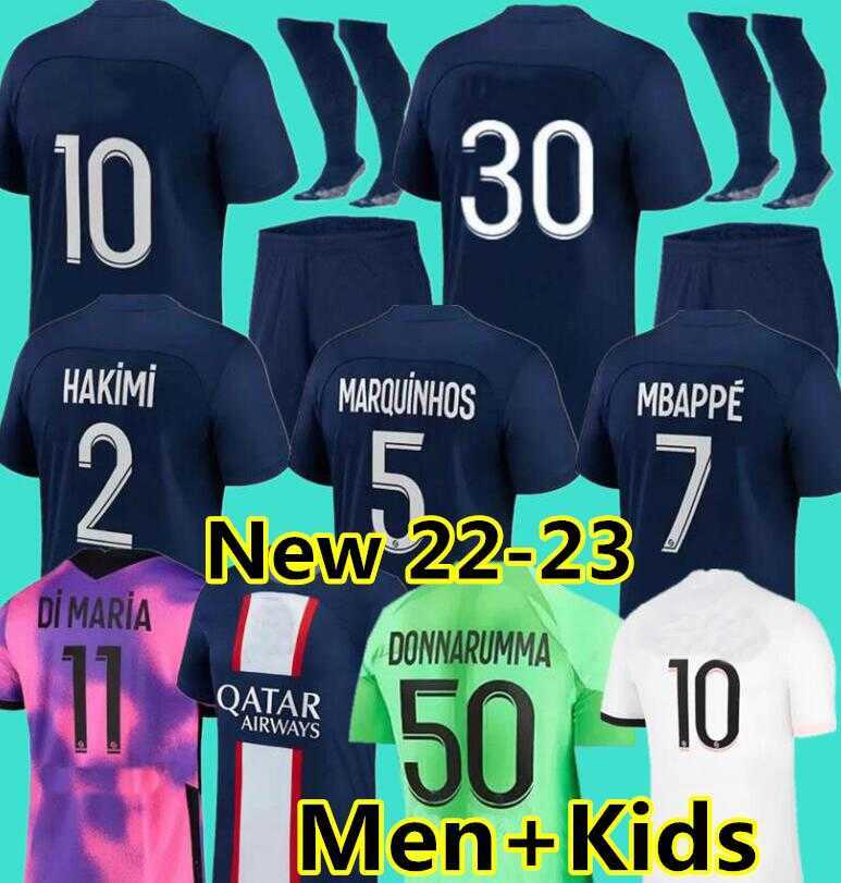 

21 22 23 HAKIMI maillot de foot soccer jersey Paris 2022 2023 MBAPPE shirt men kids hommes enfants VERRATTI MARQUINHOS KIMPEMBE fourth STAR, 22/23 aldult home