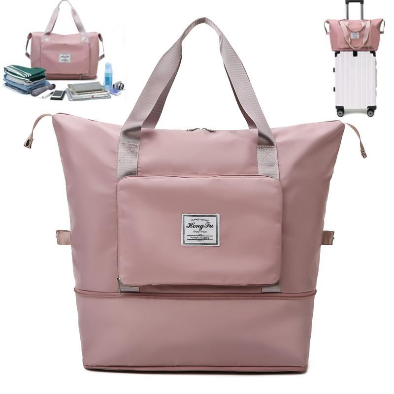 

Duffel Bags Large Capacity Folding Travel Waterproof Luggage Tote Handbag Duffle Bag Gym Yoga Storage Shoulder For Women Men, Brown-2