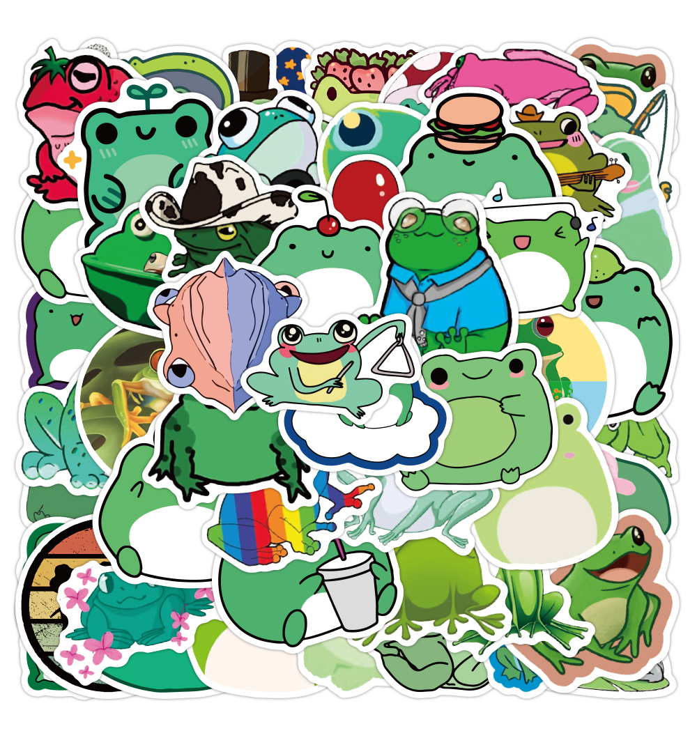 53PCS Small Frog Green Cartoon Animal Cute Sticker Aesthetic For Refrigerator Water Bottle Notebook Helmet Skateboard Graffiti Decals-image-760118881