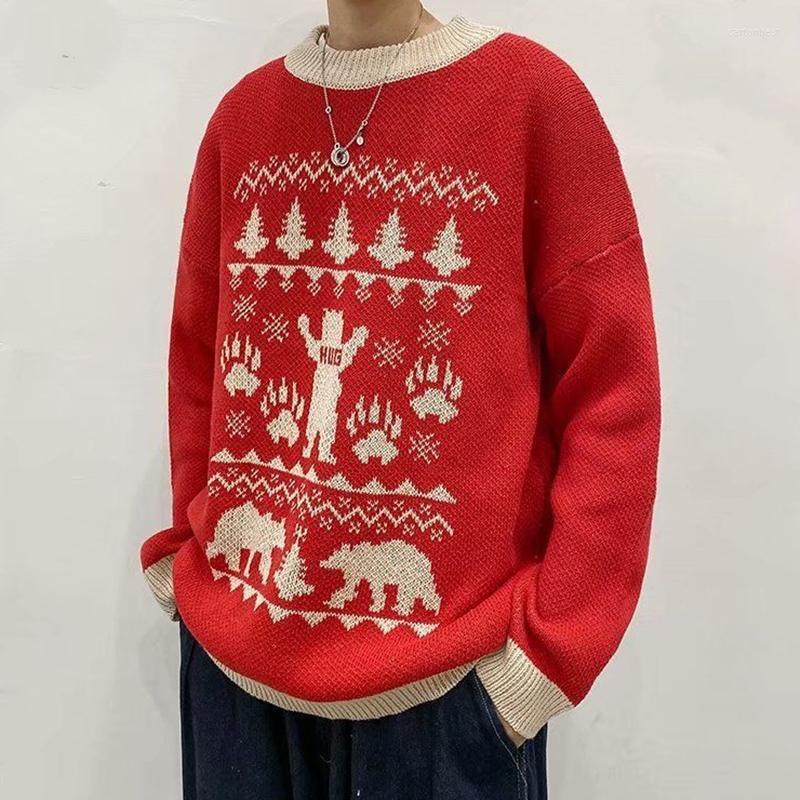 

Men's Sweaters Winter Sweater Pullover 2022 Christmas Round Neck Red Year Loose Retro Leisure Harajuku Couple Clothing, Green
