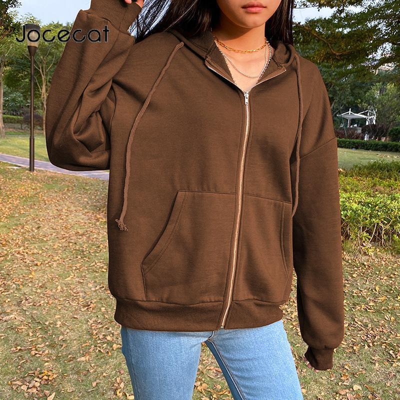 

Jocecat Brown Y2K Aesthetic Hoodies Women Vintage Zip Up Sweatshirt Winter Jacket Clothes Pockets Long Sleeve Hooded Pullovers Women' & Swe