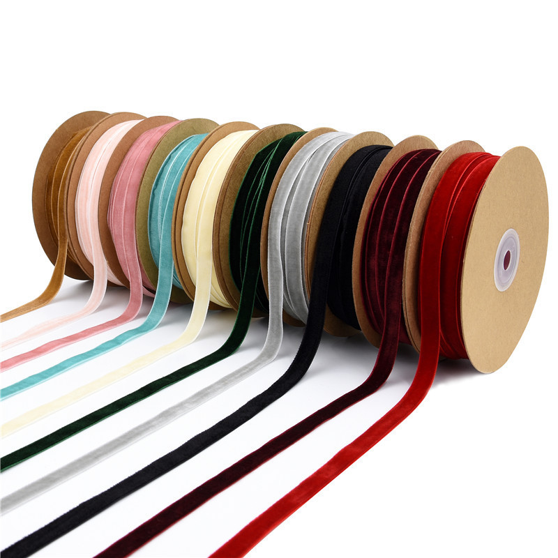 Velvet Ribbon Vintage Satin Gift Wrapping Flocking Ribbon Single Side Spool Roll for Hair Bow Clip Accessory Wedding Christmas Decoration10mm 20-image-759734099
