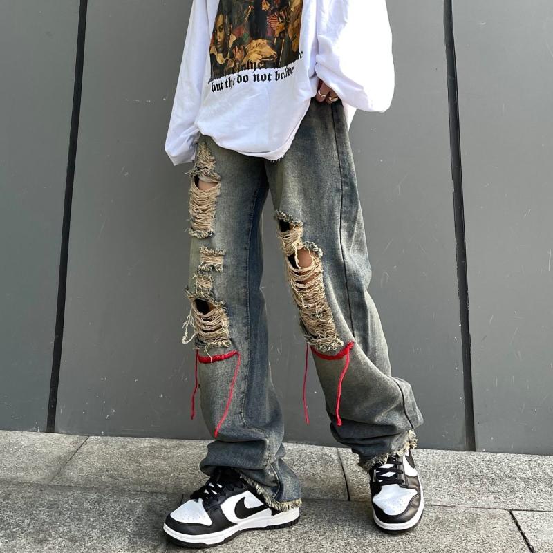 

Men' Jeans High Street Ripped Men' Summer Thin American Hiphop Loose All-match Trend 2022 Explosion Models Grunge Y2k ClothesMen, Blue