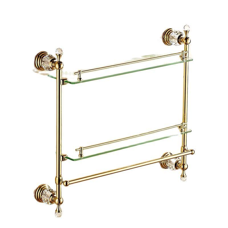 

Bathroom Shelves European Glass Shelf With Towel Rack Gold Plated Pendant Antique Crystal Bath RackBathroom