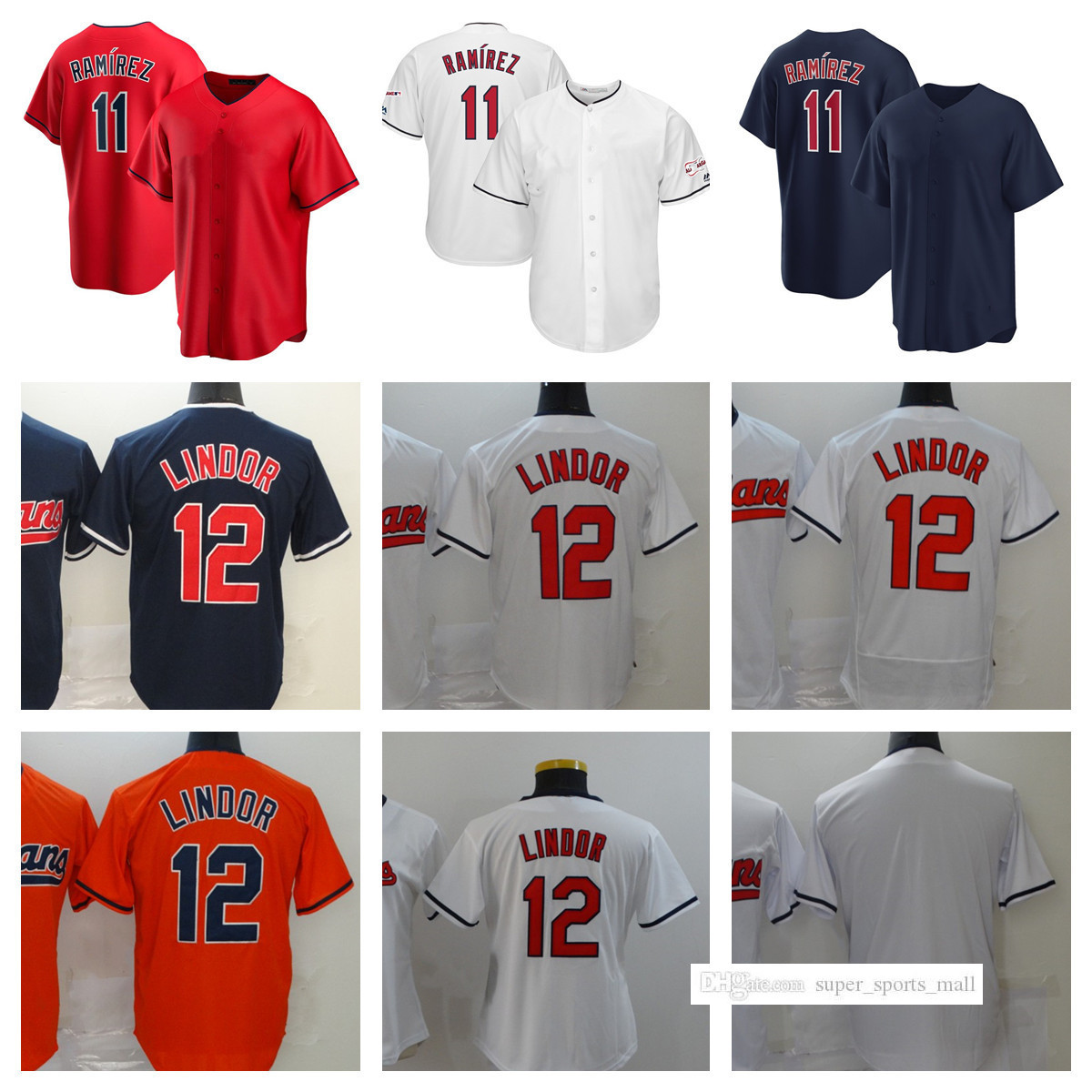 

2022 New Baseball Jerseys 11 Jose Ramirez 12 Francisco Lindor Blank Men Women Youth Size S--XXXL, As picture