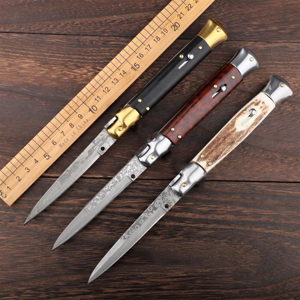 

9 inch Italian mafia automatic knife AUTO tactical knife Damascus single blade handle EDC hunting knife308U