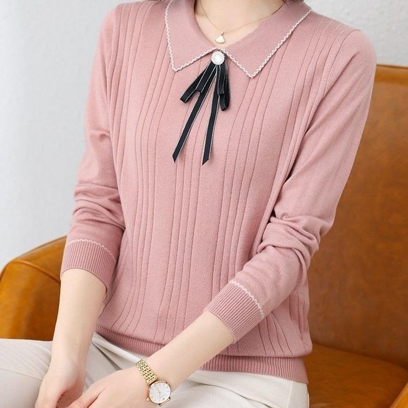 

Women' Sweaters Fashionable Autumn And Winter Clothing Women' Lapel Top Large Size Solid Loose Versatile Doll Collar Sweater Women E27, Yellow