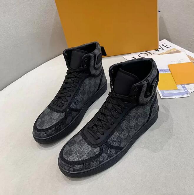

High-quality high-top men's casual shoes plaid embroidery printing iconic canvas leather outdoor luxury letters embossed leather shackle walking coach sneakers, Customize