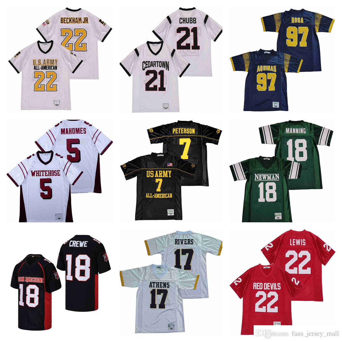 

Movie Football Jerseys 22 Ray Lewis 5 Patrick Mahomes 97 Nick Bosa 7 Patrick Peterson 2 Nick Chubb 21 Beckham 18 Manning 11 Wilson 17 Rivers high school Stitched Jersey, As picture