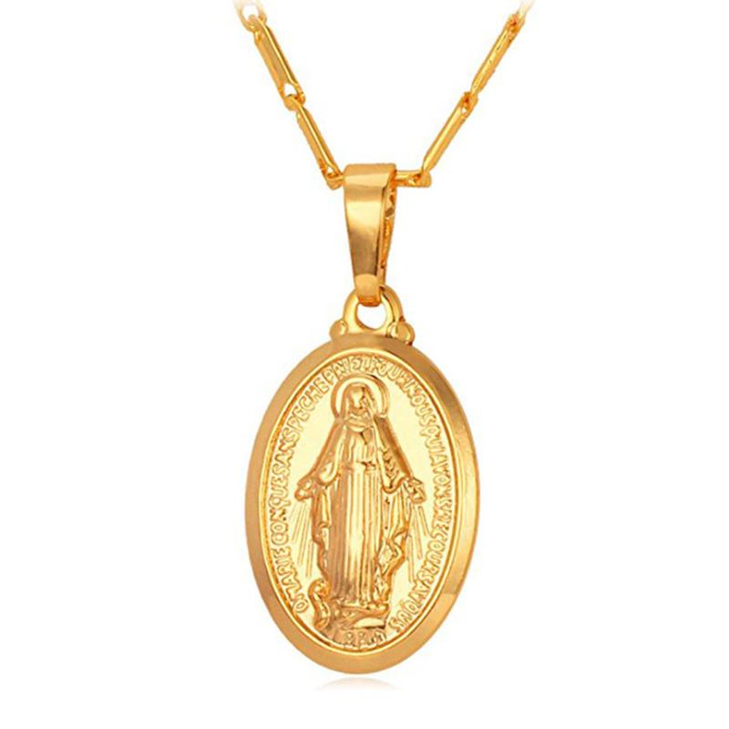 

Pendant Necklaces Fashion Classic Catholic Virgin Mary Gold Plated Medal Necklace High Quality Metal Prayer Amulet Jewelry Gift