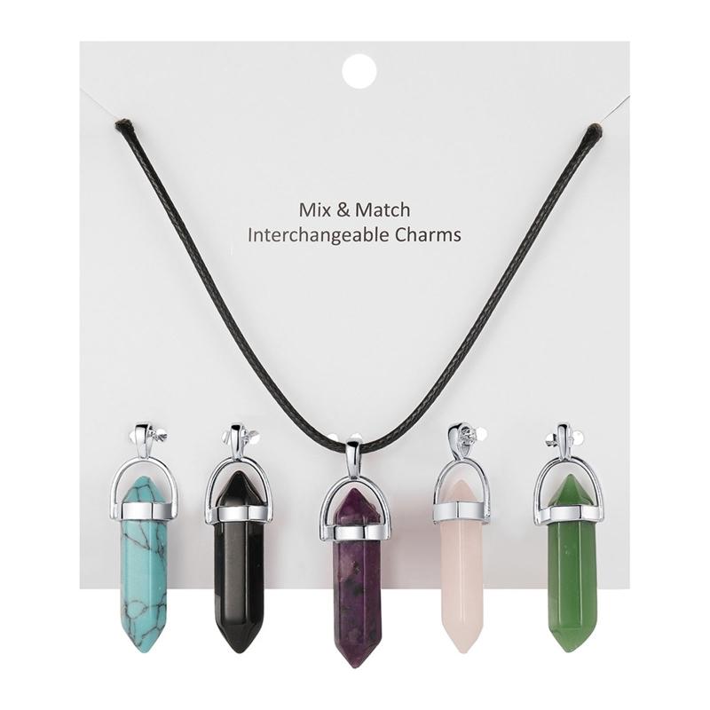 

Chains 5 Pcs Hexagonal Column Crystal Necklaces European And American Creative Leather Rope Natural Stone Pendant NecklacesChains